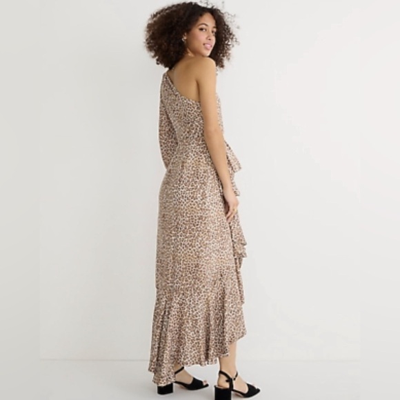 J.Crew One-shoulder ruffle-hem dress in leopar - Picture 2 of 7
